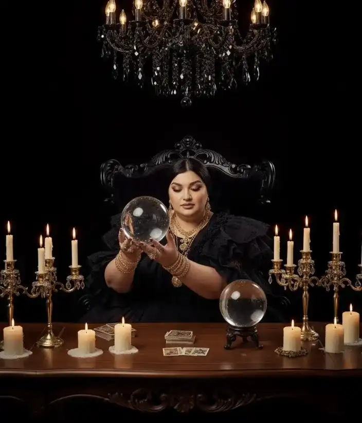 Обряд гадания на Таро — гадалка проводит эзотерический ритуал при свечах